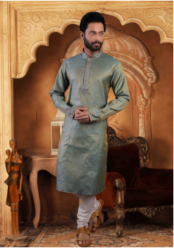 Teal Blue Color Silk Kurta Set